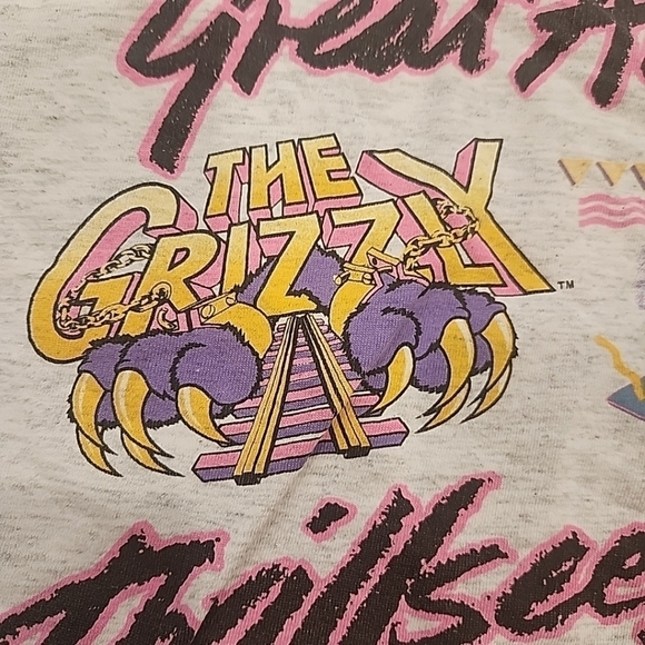 6 Flags Great America Thrillseeker Vtg 1990s Theme Park T-shirt Sz L Gray - Picture 6 of 12